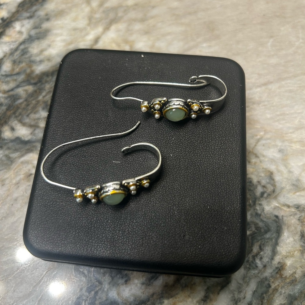Sterling Silver Green Stone Drop Earrings